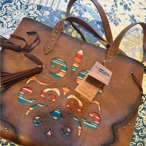 American West Brown and Multicolor Leather Tote